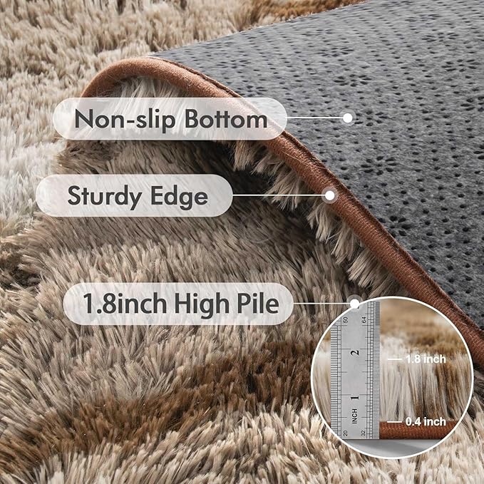 8x10 Ft Extra Large Shag Rugs for Living Room, Tie Dyed Ultra Soft Fluffy Furry Area Rugs for Bedroom Indoor Floor, Aesthetic Carpet for Kids Home Decor (Khaki)