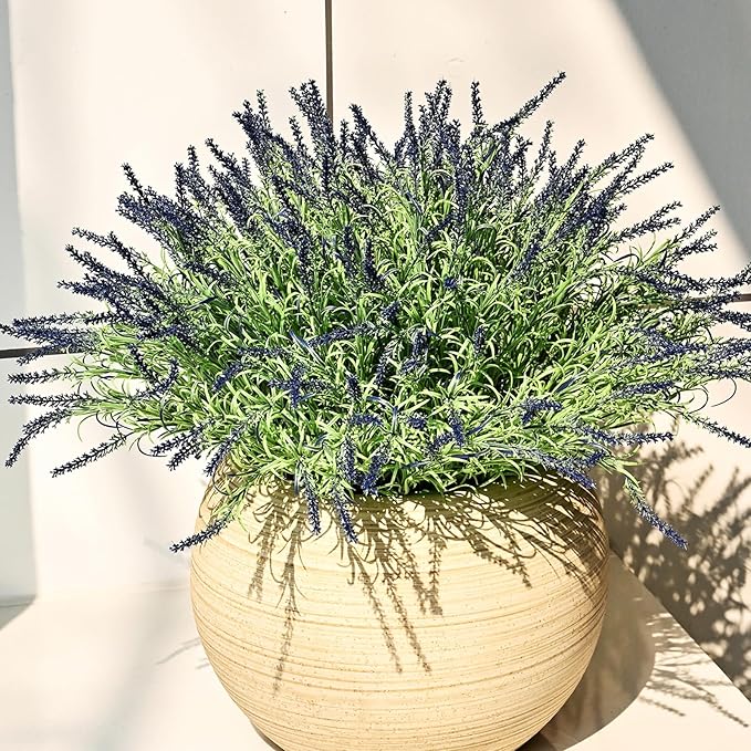 UV-Resistant Artificial Lavender Flowers – Certified Fade-Proof Outdoor Decor – Realistic Purple Fake Plants for Patio, Garden, and Landscaping (UV Resistant Dark Purple Lavender)