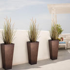 KOL 25'' & 28'' Tall Galvanized Steel Planter with Saucer, Metal Planter Pots for Indoor & Outdoor Use, Decorative Flower Plant Pots with Drainage Hole for Front Porch, Patio, Deck - Rust Color