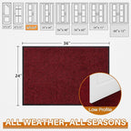 Mibao Front Door Mat, Dirt Trapper Welcome Mat for Outdoor Indoor, Non-Slip Waterproof Doormat, Durable Machine Washable Low Profile Entry Rug for Back Door Outside Patio Porch, 36" x 24", Red