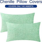 CaliTime Throw Pillow Covers Decorative 16 X 26 Inches Pack of 2 Cozy Chenille Cushion Cases for Couch Sofa Bed Living Room Home Grey Green