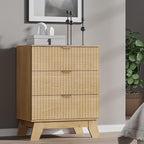 Fluted 3 Drawer Dresser, 30.3" Tall Compact Modern Boho Chest of Drawers, Wooden Storage Cabinet for Bedroom, Living Room, Entryway, Curved Profile Design