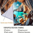 BSFHH Nature Tapestry Forest Tree Sea Cave Wall Hanging, Stream Through Rainforest Landscape Wall Art Tapestry for Bedroom Living room (Cave Sea View, 90"×70", Unframed)