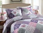Travan Bedspread Quilt Set 3-Piece Lightweight Coverlet Set with Shams Reversible Quilted Bedding Set for All Season, Purple Floral, Queen Size