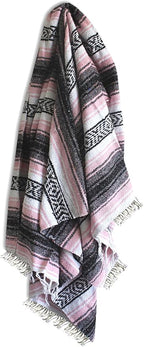 Del Mex Classic Mexican Blanket, Large Authentic Woven Falsa Throw (70"x50"), Artisan Southwest Décor for Beach, Yoga, Outdoors (Pink)
