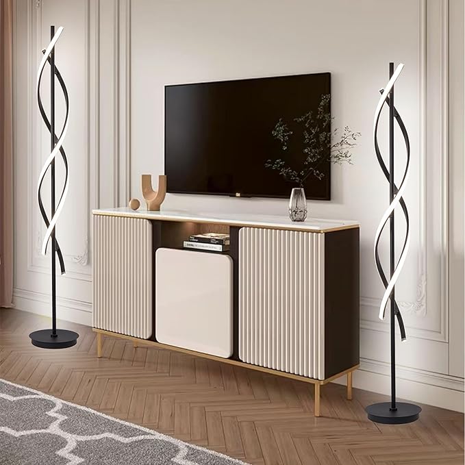 NKU Spiral Floor Lamp for Living Room Modern LED Floor Light with Remote Dimmable Control Sleek Spiral Design Corner Lamp for Bedroom, and Office Lighting Tall Standing Floor Lamp Black 63 inch
