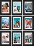 Vittanly 4x6 Picture Frames Set of 9, Shatter Resistant Plexiglass, Display 3.5x5 Pictures with Mat or 4x6 without Mat, Photo Frames for Wall or Tabletop, Engineered Wood, Black