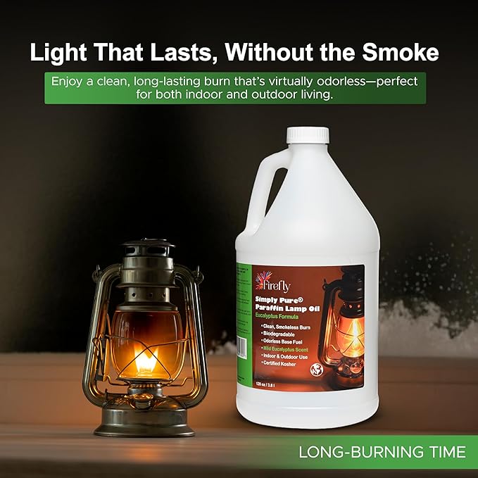 Firefly Kosher Eucalyptus Paraffin Lamp Oil - Smokeless, Virtually Odorless, Long-Lasting - 1 Gallon