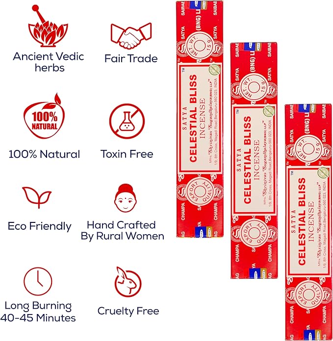 Raajsee Satya Celestial Bliss Nagchampa Incense, 15gmx3 Pack (12 Sets, 160 Pieces, 180g) with Raajsee Incense Holder