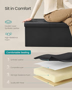 SONGMICS MAZIE Collection - 30 Inches Folding Storage Ottoman Bench, Ottoman with Storage, Foot Rest Stool, Load 660 lb, for Living Room, Synthetic Leather, Black ULSF105