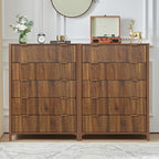 5 Drawer Dressers for Bedroom, Modern Closet Chest of Drawers with Waveform Fluted Panel, Large Wood Storage Dresser Organizer for Nursery Bedroom Living Room Hallway Closet, Walnut