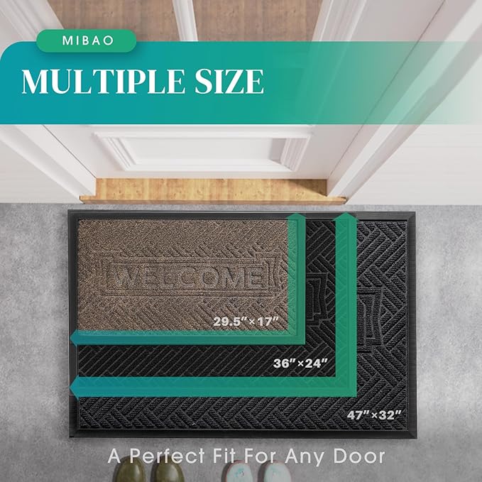 Mibao Front Door Mat Outside Entrance, Durable Outdoor Indoor Mat, Low Profile Heavy Duty Doormat, Non-Slip, Traps Dirt and Moisture, Easy Clean Patio Porch Entryway Mat, 47" x 32", Grey