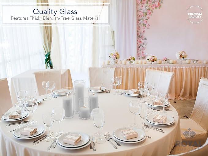 Royal Imports Glass Cylinder Flower Centerpiece Vases Set of 4 - Hurricane Candle Holder Pillar, Floating, Tealights - Use for Floral, Wedding, Home Decor, Holiday Includes 4 Floating Candles