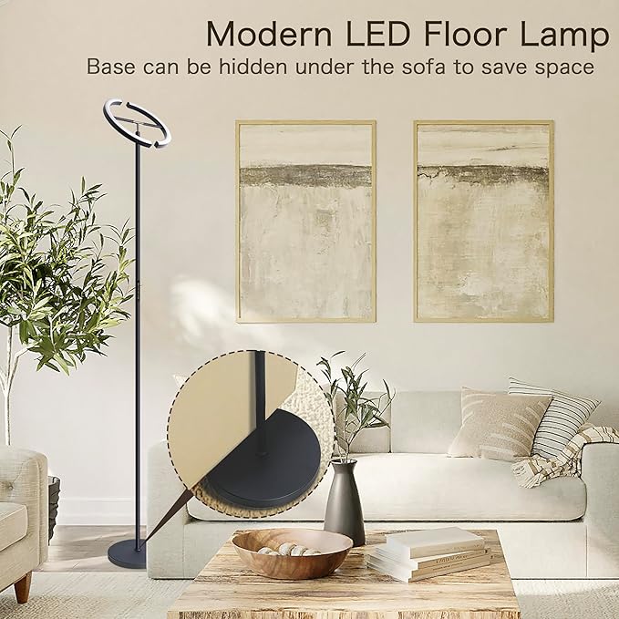 Floor Lamp for Bedroom,Stepless Dimmable Standing Lamp, 3000-6000K,Rotatable Reading Light with Touch and Remote Control, Modern LED Floor Lamps for Living Room Office