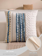 Boho Chenille Tufted Couch Throw Pillow Covers 18x18 Inch Set of 2 Farmhouse Striped Decorative Pillow Covers Accent Neutral Square Pillowcase Blue Cushion Covers for Livingroom Sofa Bed