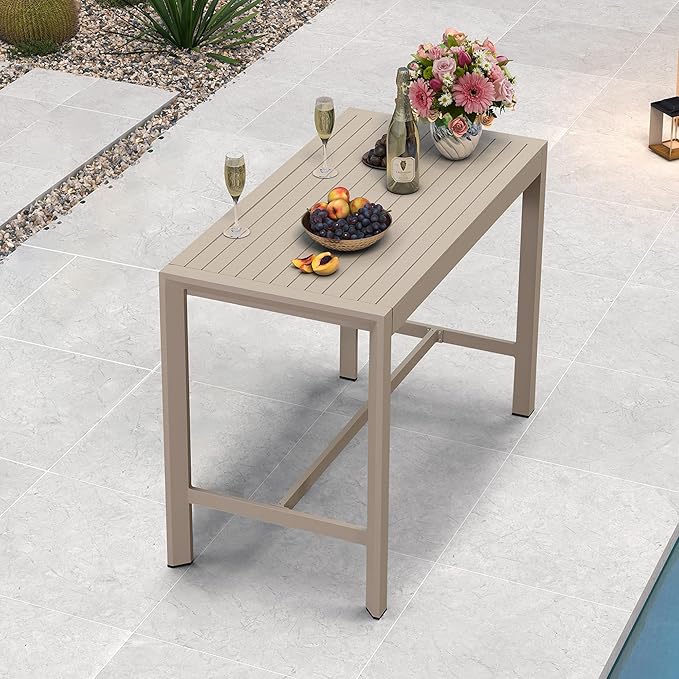 PURPLE LEAF 39.1'' Rectangle Outdoor Patio Counter Height Dining Table, Durable Aluminum Bar Height Pub Table for Counter Bar Stool, Water-Proof Tall Dining Table with Sturdy Legs, Champagne