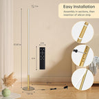 Marlrin Minimalist Corner Floor Lamp 2700K-6500K Dimmable with Remote Control 57.8" Height Metal Slim Ambient Standing LED Light Modern Design Decorative Lamp for Living Room Bedroom (Gold)