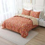ABREEZE Paisley Bedding Sets 3Pcs Brushed Cotton Duvet Cover Set Queen Size Rustic Damask Red Floral Comforter Cover with Zipper Closure Boho Bedding Collections