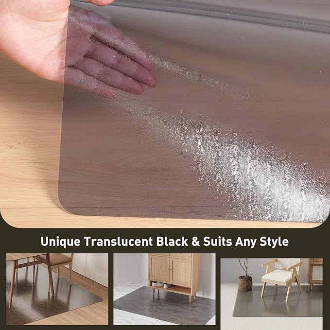 8'×10' Large Vinyl Area Mat for Floor, Translucent Black PVC Floor Mat, Scratch-Resistant Waterproof Area Rug Protector for Under Dining Table, Living Room, Bedroom, Garage