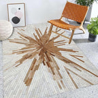 Faux Cowhide Area Rug | Radiating Starburst Pattern Non-Slip Leather Carpet for Western, Farmhouse & Modern Home Décor – Living Room, Bedroom & Office Accent(Tan_6x9)