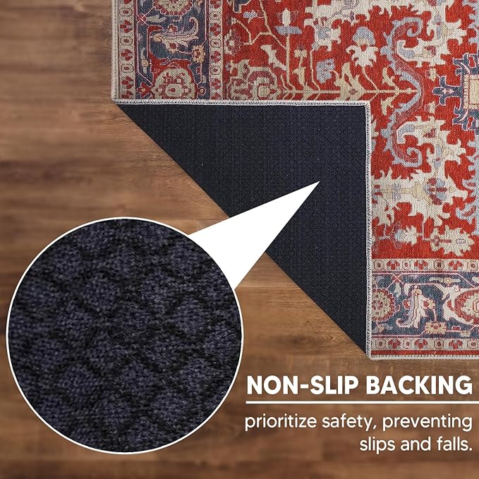 Keen Home Design 4x6 Rug - Machine Washable Area Rug with Non-Slip Backing, Ideal for Living Room, Dining Room, Bedroom - Vintage, Easy Clean, Durable, Low Pile Rug - (4' x 6')