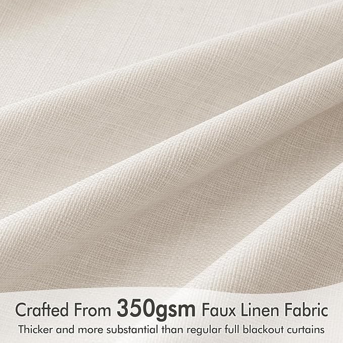 MIULEE 100% Blackout Curtains 84 Inch Long 2 Panels for Bedroom, Thick Luxury Faux Linen Black Out Curtain Room Darkening Back Tab Pleat Window Textured Drapes with Hooks for Living Room, Ivory