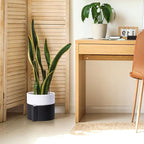 8 Inch Self-Watering Planter Pot with Terracotta Insert, Deep Water Reservoir, and Ceramic-Alike BPA-Free Plastic Planter Pot for Plant, Modern Planter for Houseplants, Black/White, 53-C-T-7