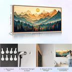 Tinonedraw Large Mountain Framed Canvas Wall Art, Boho Nature Forest Wall Decor, Neutral Wooden Pine Trees Artwork, Sunrise Ridge Landscape Art Printing for Living Room Bedroom Office 20"x40"