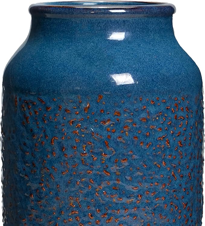 Blue Ceramic Vase for Home Decor, 9 Inch Modern Farmhouse Vase, Decorative Vases for Pampas Grass, Fireplace, Living Room, Bathroom, Tabletop, Kitchen, Office, Farmhouse Decor