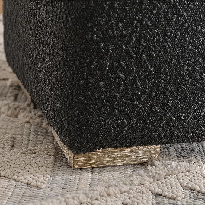 KINWELL 18.5" Wide Modern Square Boucle Upholstered Ottoman with Solid Wood Legs Set of 2, Cube Ottoman Multi-Functional Sofa Footrest, Extra Seating for Living Room, Bedroom, Fully Assembled (Black)