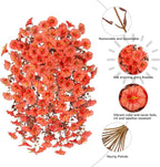 Ivydale 2 PCS Artificial Fall Hanging Flowers Fake Plants Outdoor,Silk Morning Glory Faux Flowers with Eucalyptus Leaves,UV Resistant Realistic Mums Plants for Home Garden Decor (Orange)