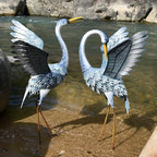 24-27 Inch Standing Crane Garden Sculptures & Statues, Crane Metal Yard Art for Backyard, Lawn, Patio, Porch, Birthday, Wedding Decorations, Gray