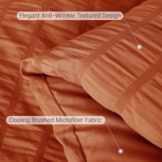 MUXHOMO 7 Pieces Full Comforter Set, Seersucker Bed in a Bag Full Size, All Season Luxury Bedding Set with Comforter, Flat Sheet, Fitted Sheet, Pillowcases & Shams, Burnt Orange