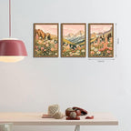 MUWAK Framed Mountain Landscape Canvas Wall Art Set of 3 – Rustic Wildflower and Sunset Nature Prints, Boho Floral Artwork Wall Decor with Wooden Frame for Living Room Bedroom Home Decor – 12x16in