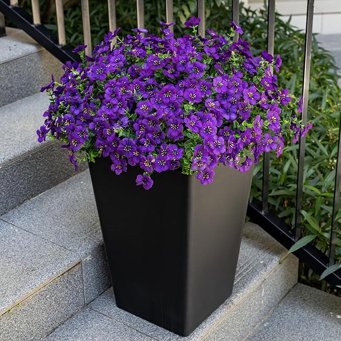 20 Bundles Artificial Flowers for Outdoor Fake Plants for Spring Decoration,Faux Eucalyptus Flowers for Planter UV Resistant Lifelike for Home Porch Garden（Purple）