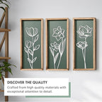 3D Floral Green Wall Art (Set of 3) Lightweight, Wooden Ready-to-Hang Boho Framed Wall Art for Bathroom, Master Bedroom, Living Room or Office - Premium Sage Green Farmhouse Decor - Gift-Boxed