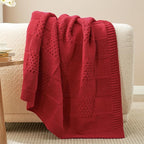 Amélie Home Chenille Knit Throw Blanket for Couch, Checkered Texture Decorative Soft Blanket for Sofa, Bed & Living Room, 50"x60", Red