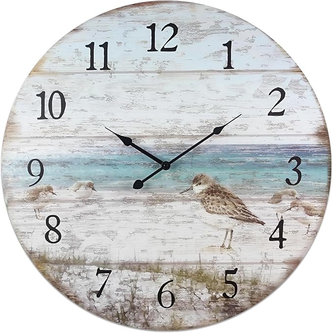 Young's Inc Wood Sand Piper Wall Clock - Wall Clocks for Living Room Decor - Functional and Decorative Beach, Lake, and Farmhouse Wall Clock - 23" W x 23" H