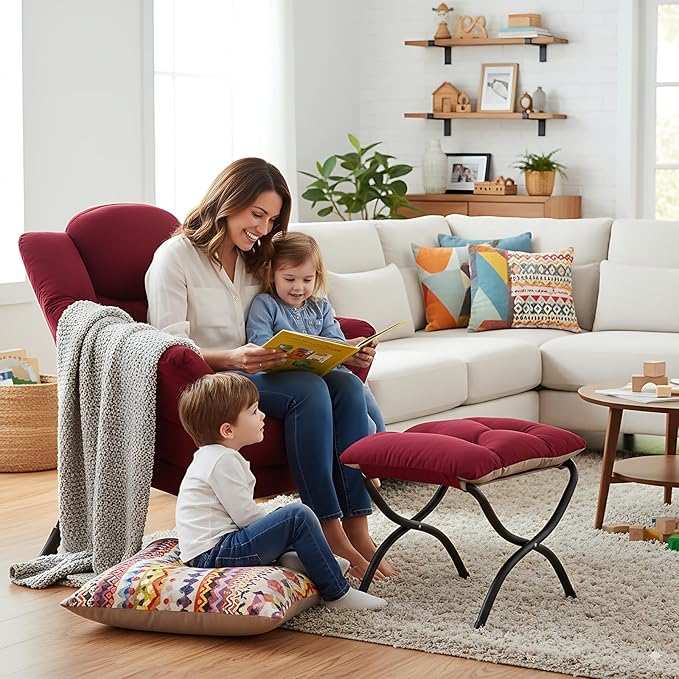 Lazy Chair and Ottoman, Large Accent Lounge Chair with Armrests and a Side Pocket, Modern Leisure Upholstered Sofa Reading Armchair with Footrest for Bedroom, Living Room, Dorm Rooms, Office