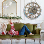 HOIBAI Large Wall Clock, Wall Clocks for Living Room Decor 20 Inch Farmhouse Vintage Rustic Kitchen Wall Decor Vintage Roman Oversized Wall Clock for Home Bedroom House Office, Moving Gears Clock