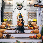 Interchangeable Wooden Seasonal Welcome Sign, Rustic Round Dogs Sign Front Door Wreaths for Home/Wall/Porch Decor, for Easter Spring Summer Fall Halloween Christmas All Season Decorations