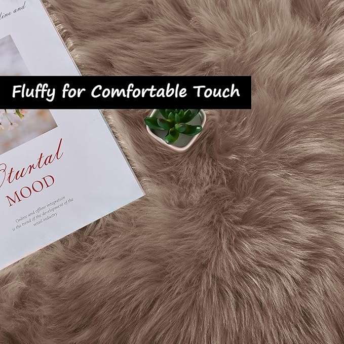 Goolela Faux Sheepskin Fur Area Rug 5x8 Light Brown Beige Fluffy Fuzzy Furry Shag Rug for Bedroom Living Room Washable Rectangle