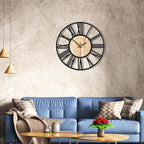 16inch/40cm Wall Clock for Bedroom Living Room Battery Operated Metal Decorative Analog Silent Analog Non Ticking Clocks Room Wall Decor (Wooden Roman Numerals, 16 inches)