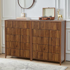 5 Drawer Double Dresser for Bedroom, Modern Wide Chest of Drawers with Fluted Panel Design,Wood Storage Dressers Chest of Drawers for Bedroom Living Room Hallway Closet,Walnut,2 Sets