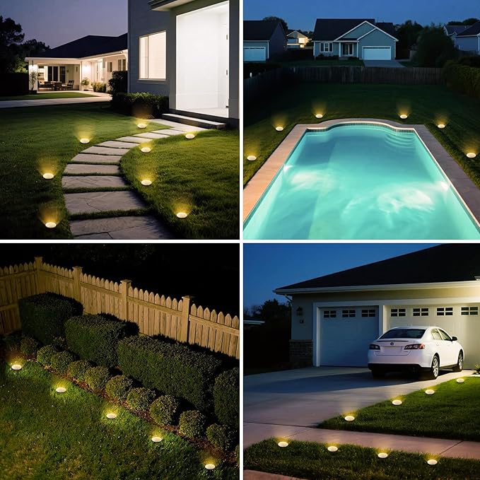 Mini Outdoor Solar Lights，8 Pack Solar Garden Light for Outside IP65 Waterproof, 8 LED Disc Landscape Lighting for Garden Yard Driveway Walkway Poolside Deck Lawn Patio，Warm White