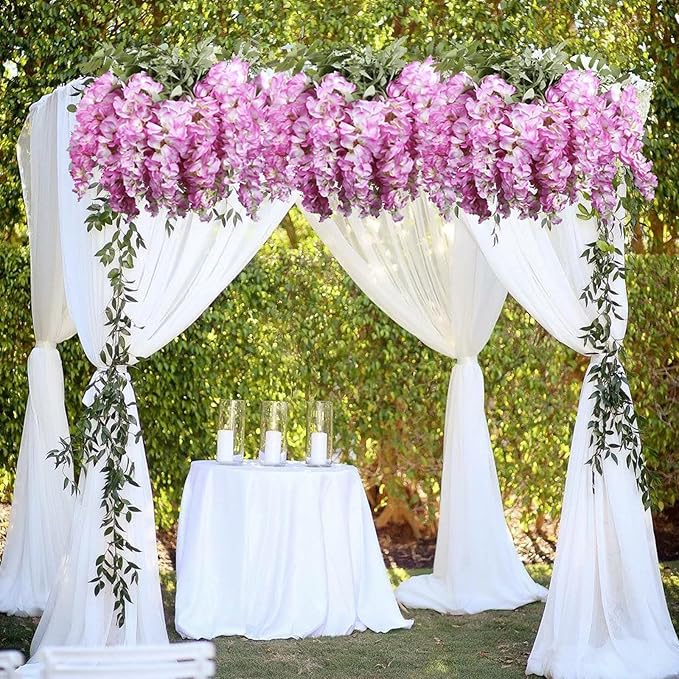 4PCS Artificial Wisteria Hanging Flowers 40'' Tall Lush Fake Wisteria Flowers for Floor Vases Silk Flowers for Wedding Arch Ceremony Window Box Home Garden Backdrop Decoration (Purplish Red)