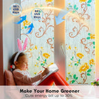 Volcanics Stained Glass Window Film, Frosted Glass Window Privacy Film, Decorative Window Clings, Floral Design Static Cling Sun Blocking Tint for Bathroom, 17.5 x 78.7 Inch