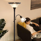 Floor Lamps for Living Room, 70" Floor Lamp Standing Torchiere Lamp with Etched Glass Shade, Metal Pole & Heavy Base, Vintage Tall Corner Lamp Decor for Bedroom, Living Room, Office. No Bulbs (2 Head)