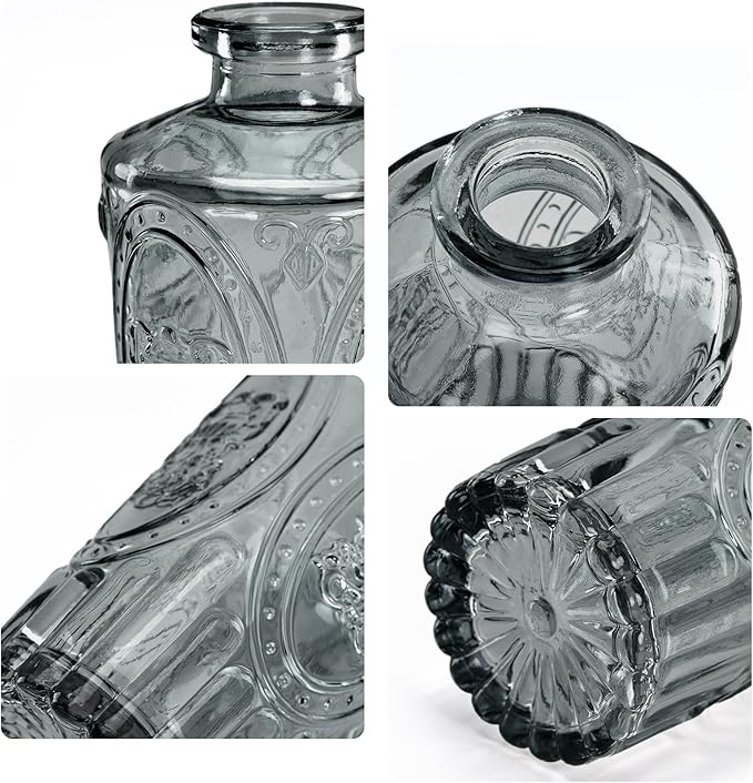 Small Glass Vase Set of 12, Grey Bud Vases for Centerpiece Table Decorations, Boho Vintage Flower Vases in Bulk, Mini Vase Decorative for Wedding Party Baby Shower Birthday Home Decor