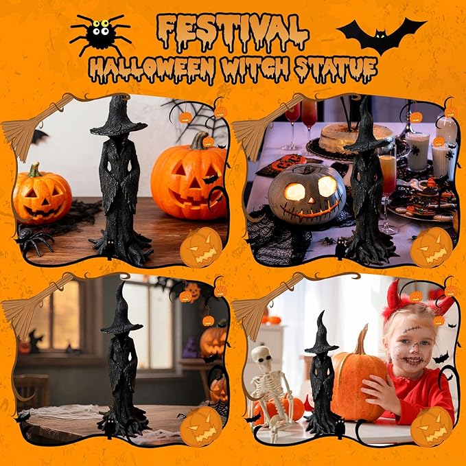 16'' Cracker Barrel Witch Statue, Halloween Witch Statue, Gothic Halloween Resin Figurine, Retro Magician Decor, Dark Fantasy Ornamen, Nib Festival Collectible